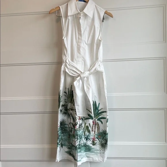 J. McLaughlin Suvi Dress Tropical‎ Print Sleeveless Full Button Front NWT Medium
